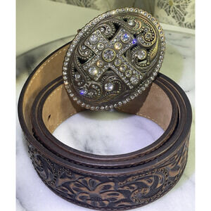 Justin Boots Women's Vintage Rhinestone Cross Belt - Cognac Size 34